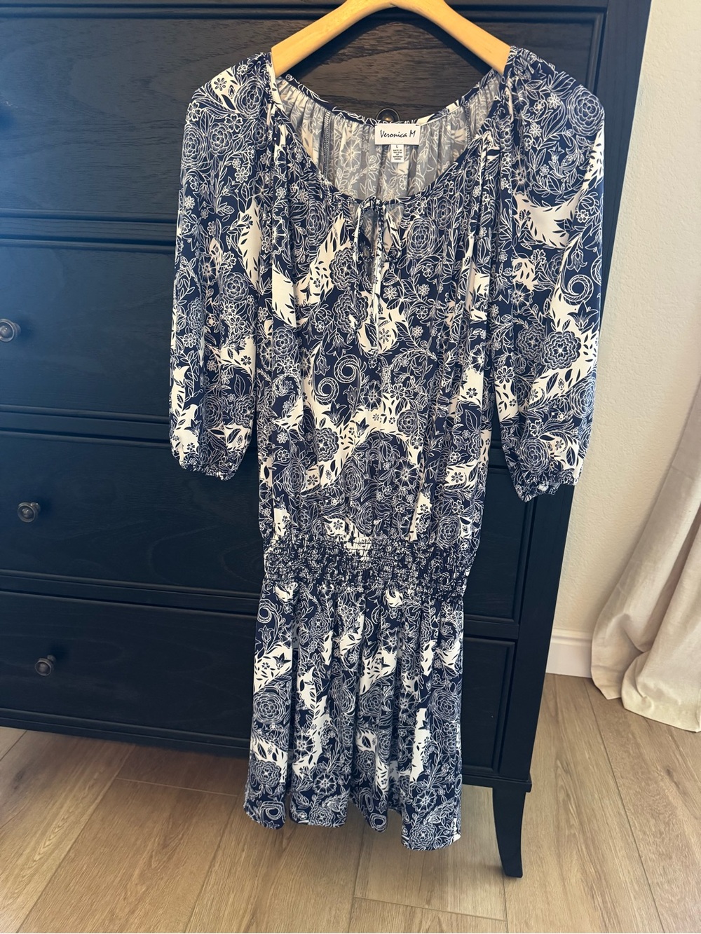 Veronica M  signature smocked dress Navy & White Floral